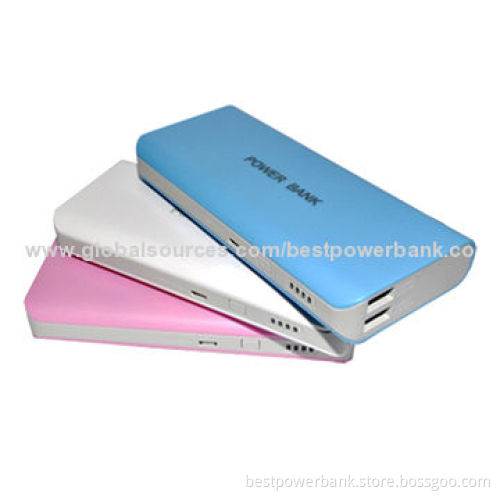 High-quality Portable Power Banks, 15,000mAh, Dual-USB 5V/1/2.1A Output with white/Pink/Blue Color